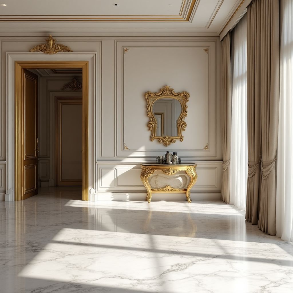 Elegancki apartament w stylu włoskim z marmurami i złotymi akcentami